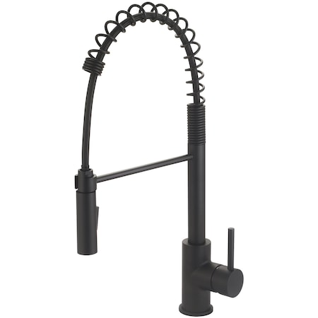 Single Handle Pre-Rinse Spring Pull-Down Kitchen Faucet In Matte Black